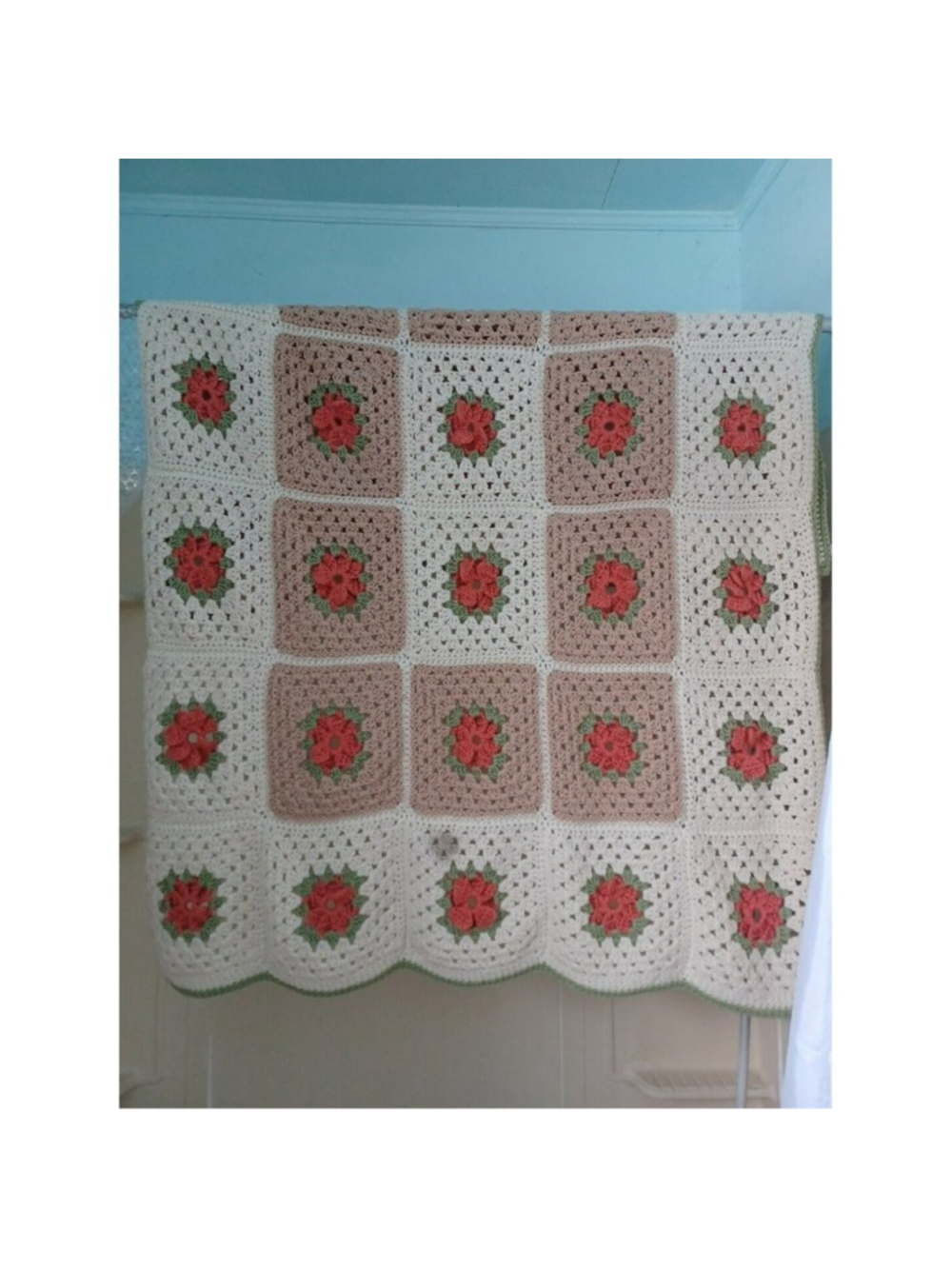 Afghan Blanket‎ Vintage Raised Orange flowers 68" X 54"